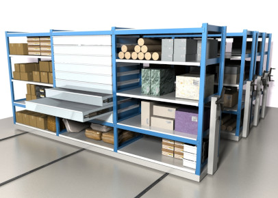 Передвижные среднегрузовые стеллажи усиленные